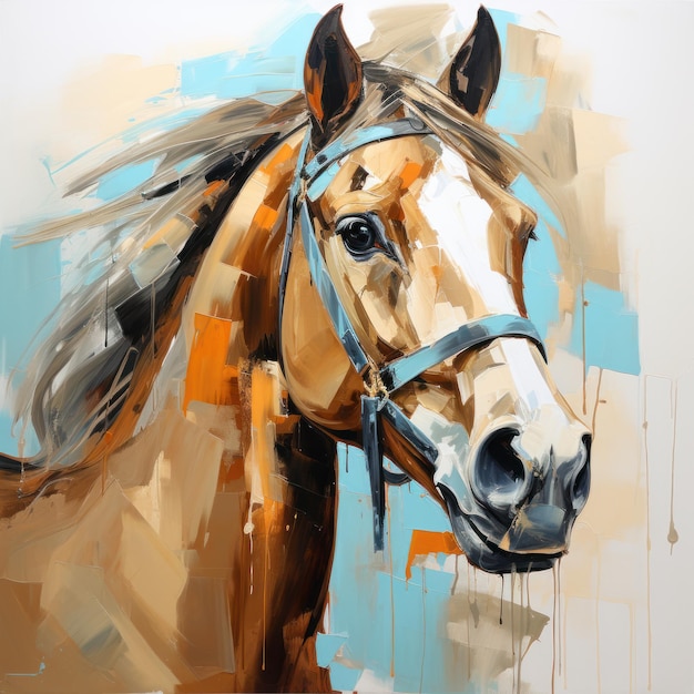 Brown horse portrait wall art poster in style of abstract oil painting