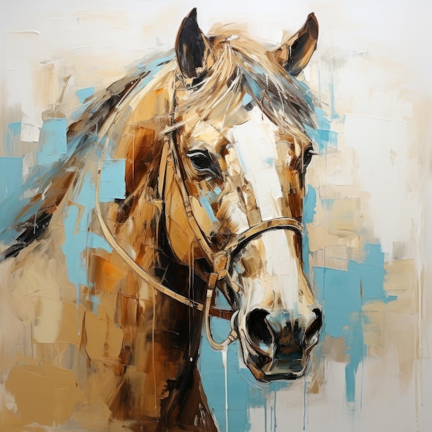 Brown horse portrait wall art poster in style of abstract oil painting