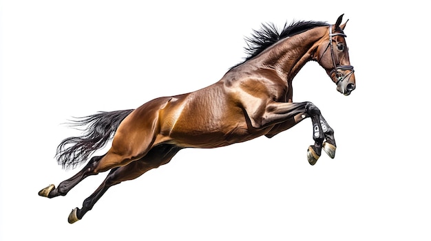 a brown horse with black mane and tail