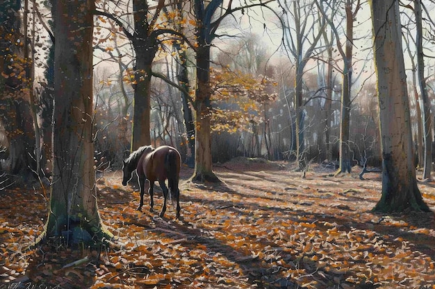 Photo brown horse in woodland