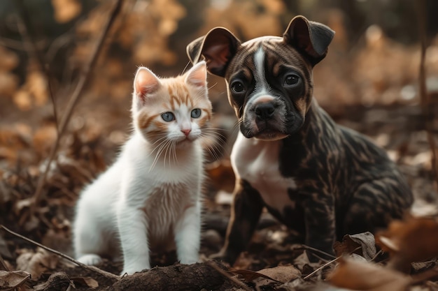 Brown Kitten And Black And White Puppy Venture Generative AI