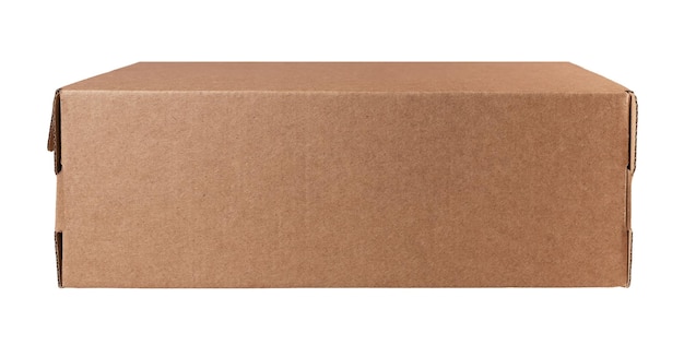 Brown kraft cardboard box isolated on white background Paper carton package post order of rectangle wide shape