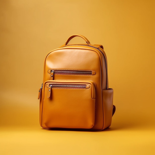 a brown leather backpack with a black handle and a brown leather handle.