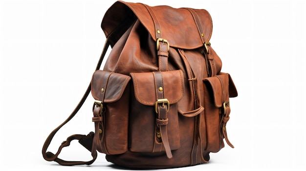 Photo a brown leather backpack with a brown strap