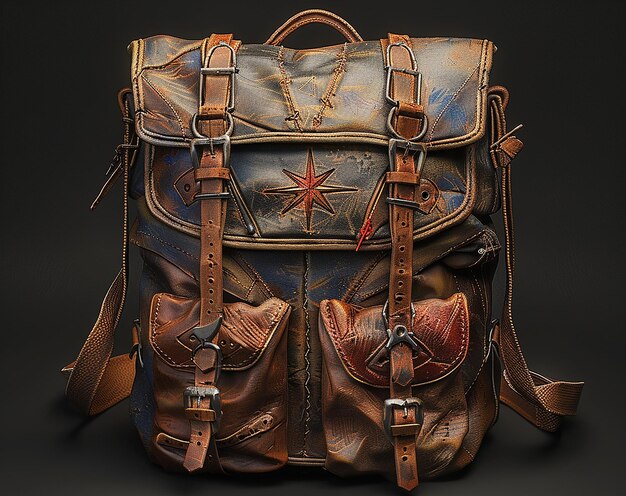 Photo a brown leather backpack with a star on the back