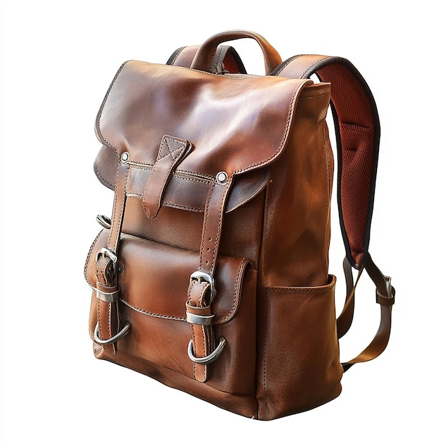 Photo a brown leather backpack with a strap that says  brown