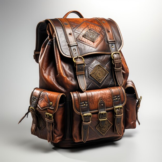 Photo a brown leather backpack with a strap that says quot wild quot on the back