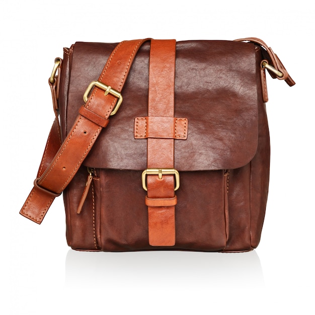 Brown leather bag isolated