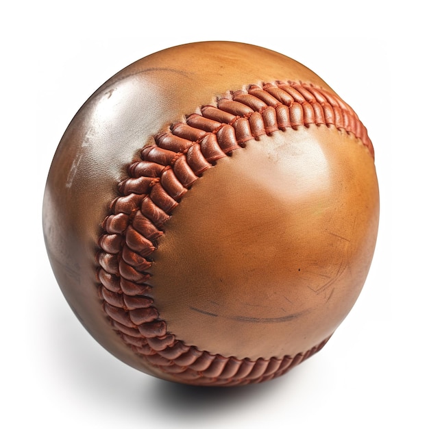 A brown leather baseball with the word baseball on it