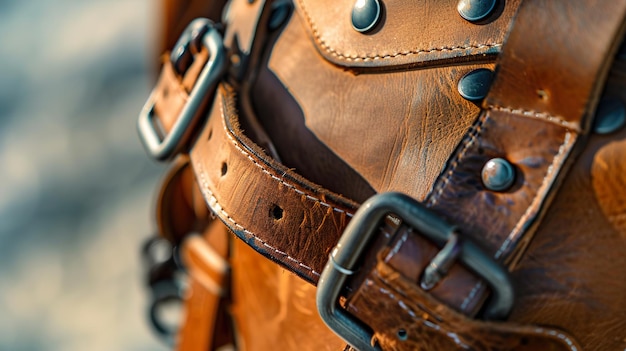 Photo a brown leather belt with a buckle that has a buckle on it