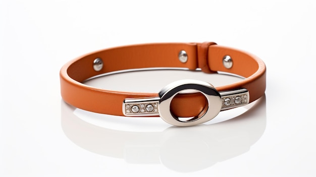 a brown leather bracelet with diamond studs and a diamond stud