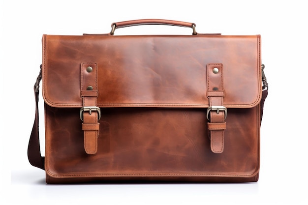 Brown Leather Briefcase on White Background On a White or Clear Surface PNG Transparent Background