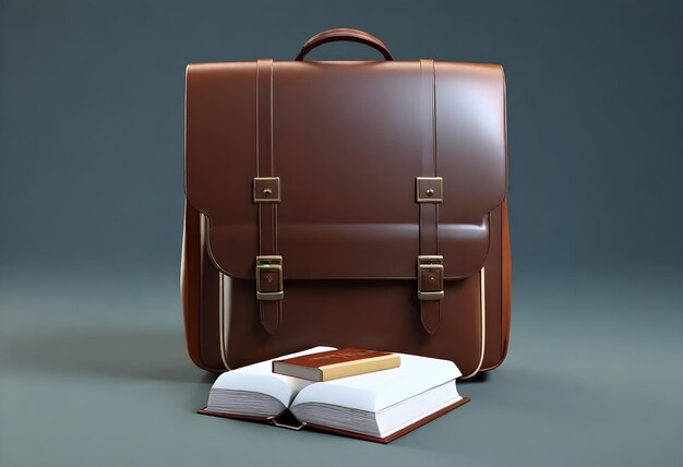 Photo a brown leather briefcase with books and a book on top of it