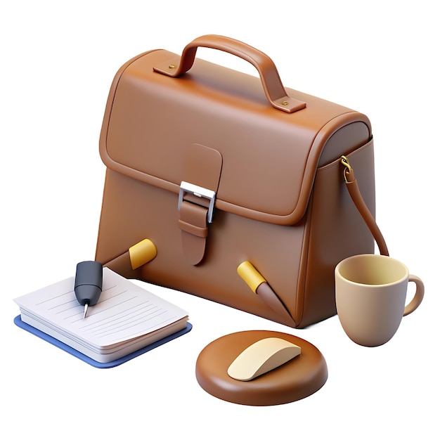 a brown leather briefcase with a handle a desktop in 3D icon