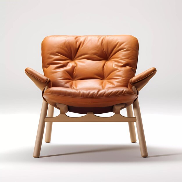 a brown leather chair with a foot stool on it