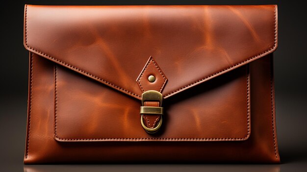 Brown leather clutch on a black background generative ai