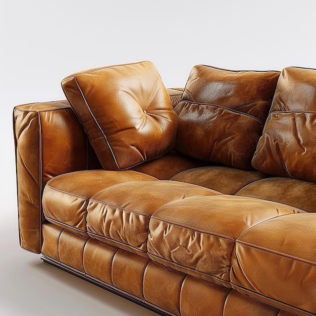 a brown leather couch with a brown leather cushion