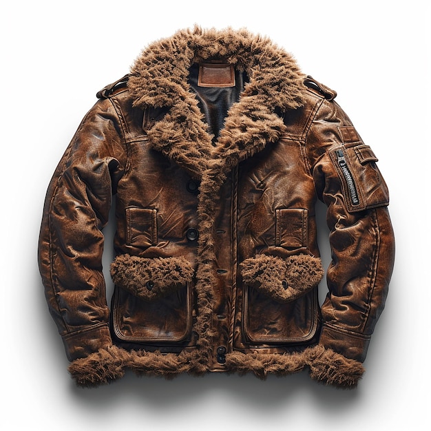 Photo a brown leather jacket with a fur lined hood