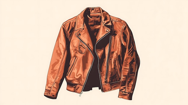 Photo brown leather jacket with a zipper and pockets