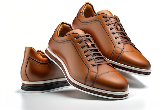 Brown leather pair of male shoes on white background Generative AI illustration