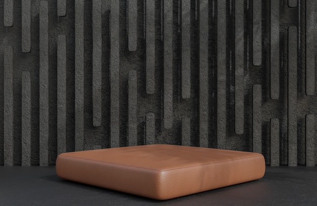 Brown leather podium for product presentation on stone wall background luxury style.,3d model and illustration.