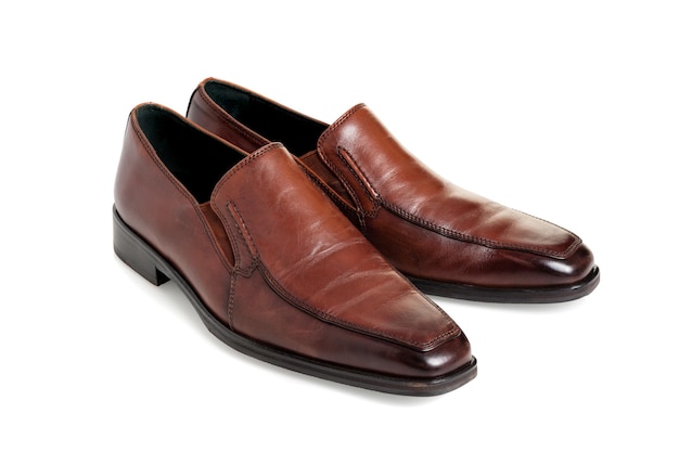 Brown leather shoes for men luxury leather shoes over white background