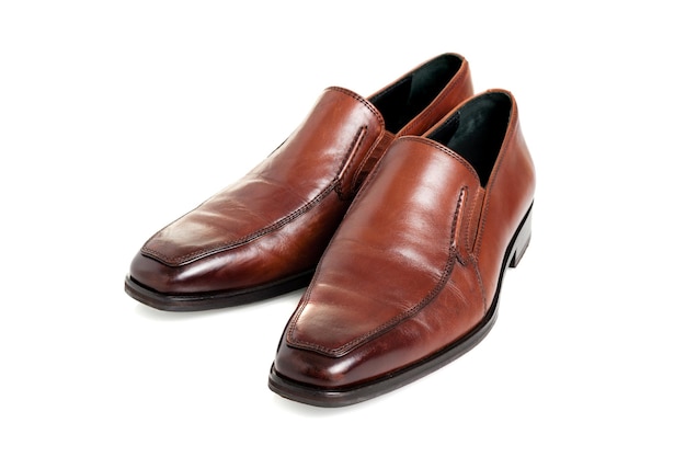 Brown leather shoes for men luxury leather shoes over white background