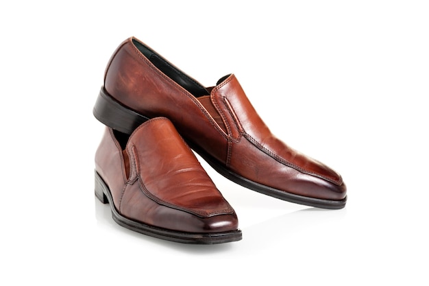 Brown leather shoes for men luxury leather shoes over white background