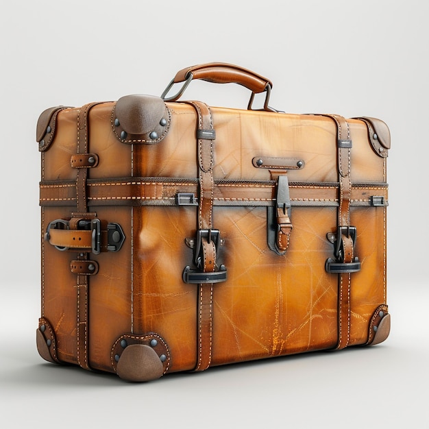 a brown leather suitcase with a leather handle and a handle