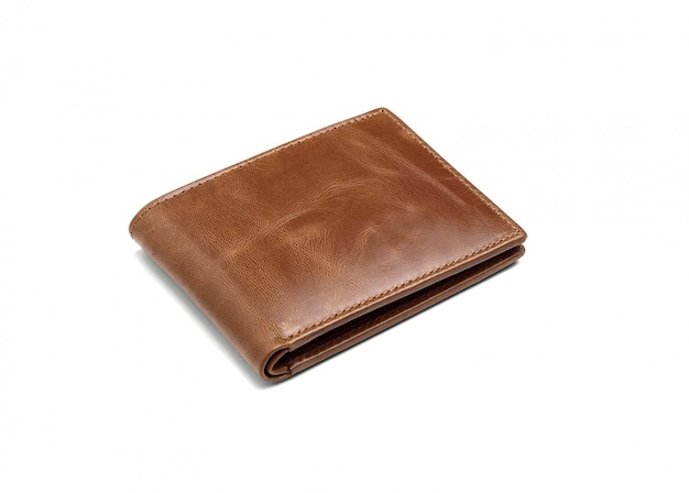 Brown leather wallet isolated