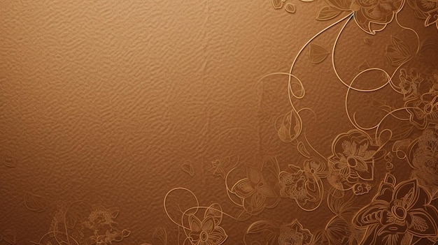 Brown leather wallpaper with a floral pattern