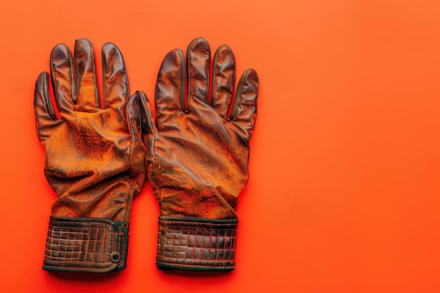 Photo brown leather work gloves on an orange background