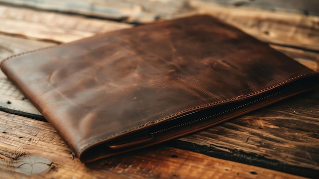 A brown leather zippered pouch