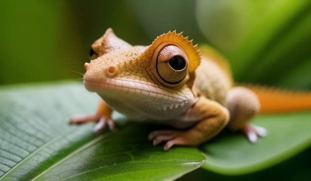 a brown lizard with a black eye and a brown eye