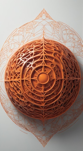 a brown and orange sculpture with a circle on it