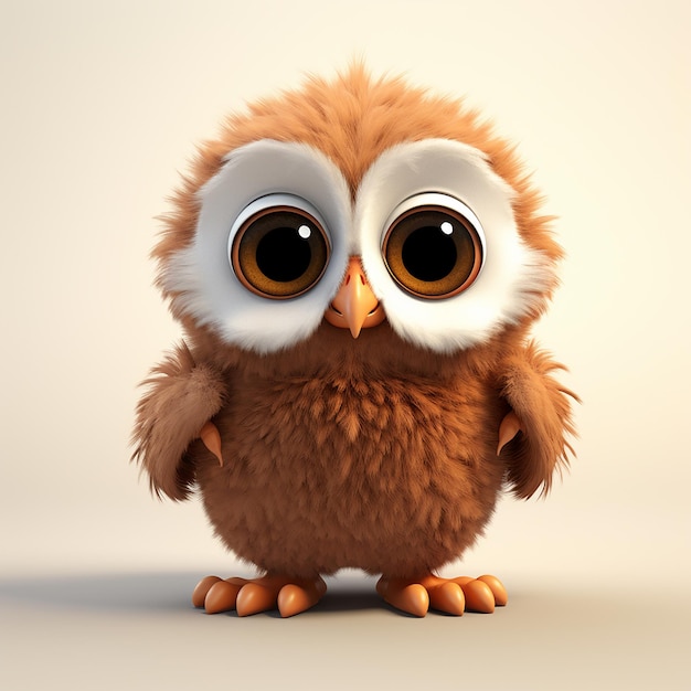 a brown owl with big eyes and a white background