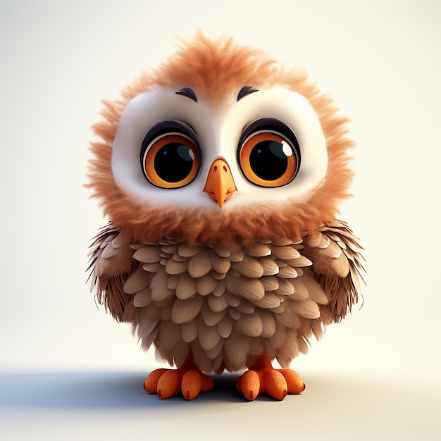 a brown owl with big eyes and a yellow beak