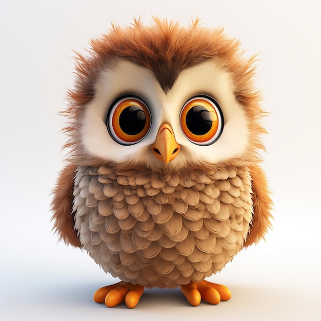 a brown owl with big eyes and a yellow beak