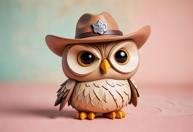 Photo a brown owl with a hat on its head is wearing a brown hat