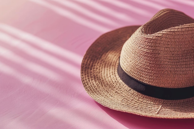 Brown Panama hat on a pink background