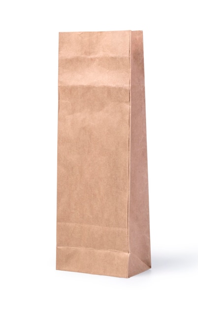 Brown paper bag isolated on white background with clipping path