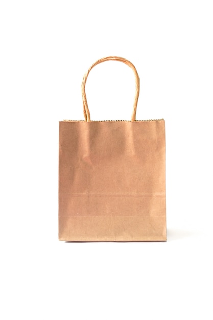 Brown paper bag isolated on white background