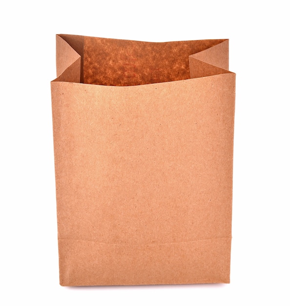 Brown paper bag isolated on white background