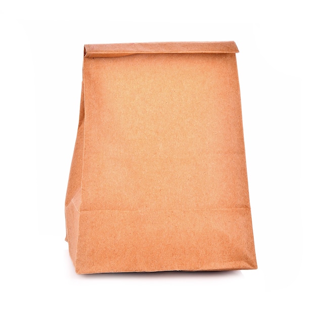 Brown paper bag isolated on white background