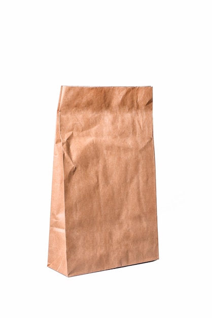 Brown paper bag isolated on the white background