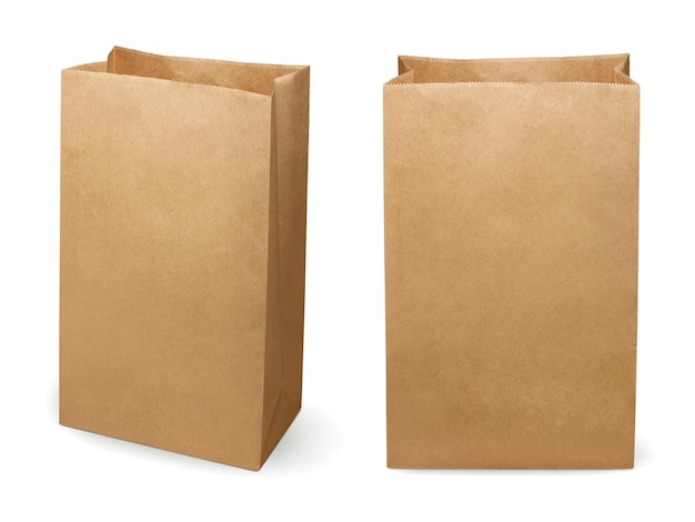 Brown paper bag isolated on white background