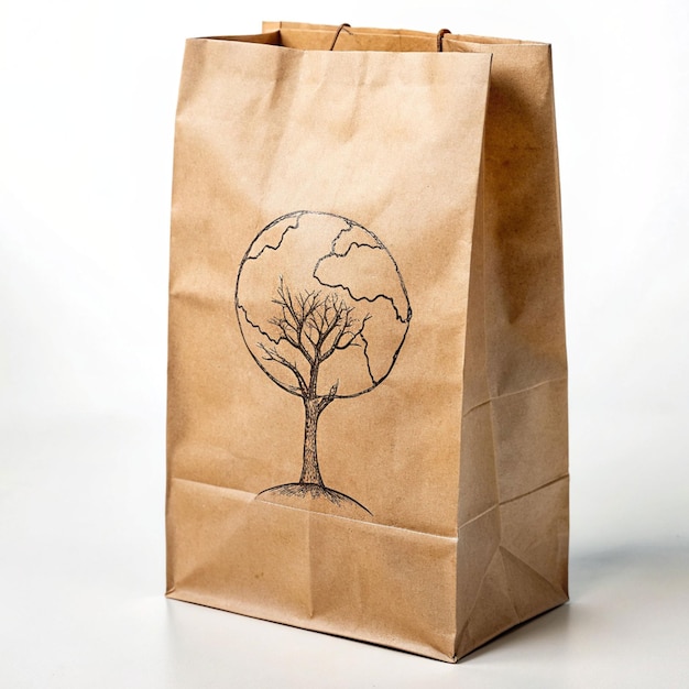 a brown paper bag with a tree drawn on it