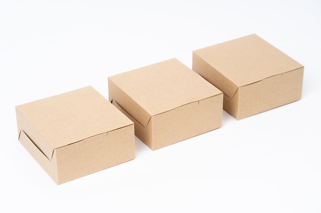 Brown paper box for food package. carton on a white.