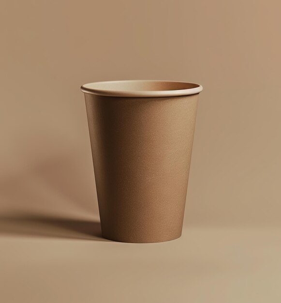 A brown paper cup on a beige background