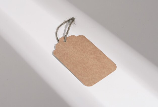 Brown paper tag eco cardboard label mock up blank card on rope twine